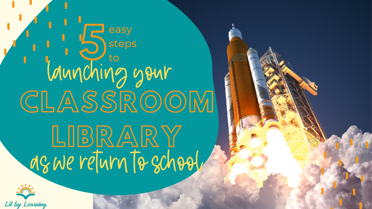 The image of a rocket ship launching draws early elementary teachers in as they read about 5 easy tips to launching their classroom library.