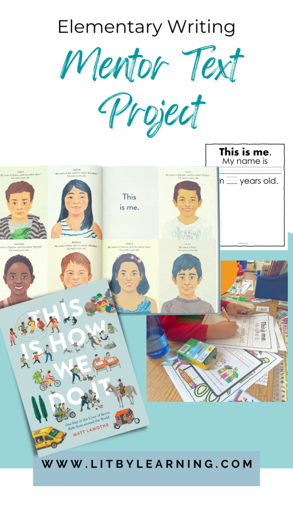 The cover of "This is How We Do It" by Matt Lamonthe is featured next to sample pages from this writing project resource for elementary students.