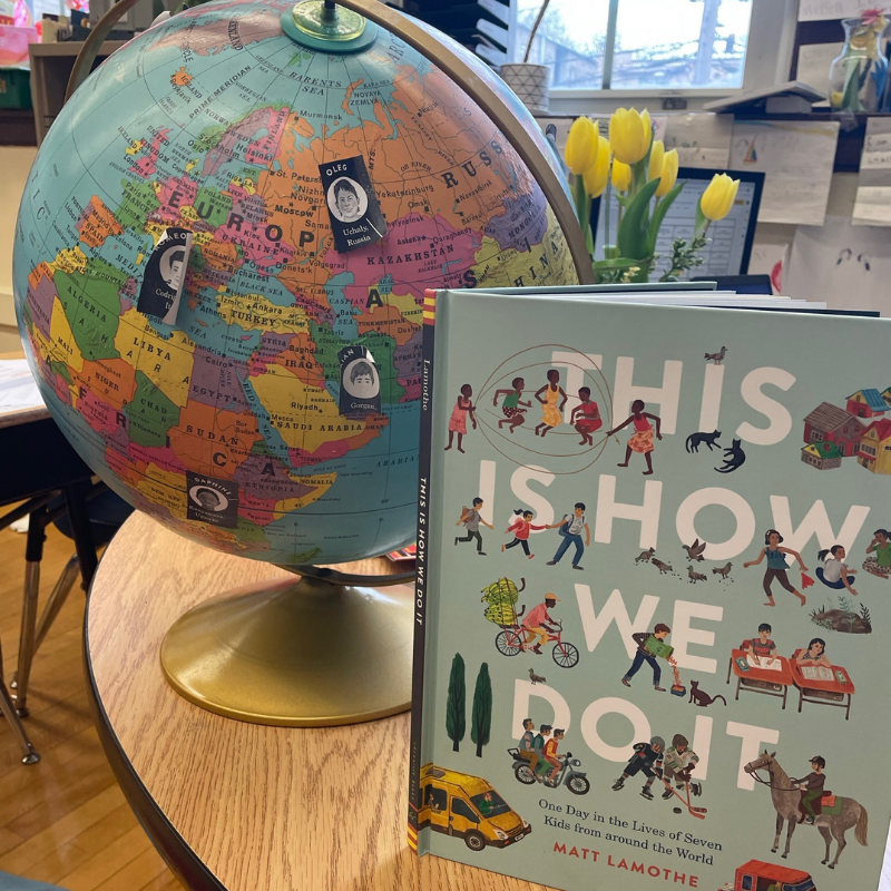 the cover of "This is How We Do It" by Matt Lamonthe is displayed next to a globe featuring the locations of the featured 7 kids.