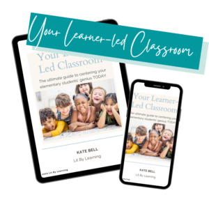 The title reads "Your Learner Led classroom" on top of a mockup of an i pad and phone with the learner-led classroom guide pulled up. 